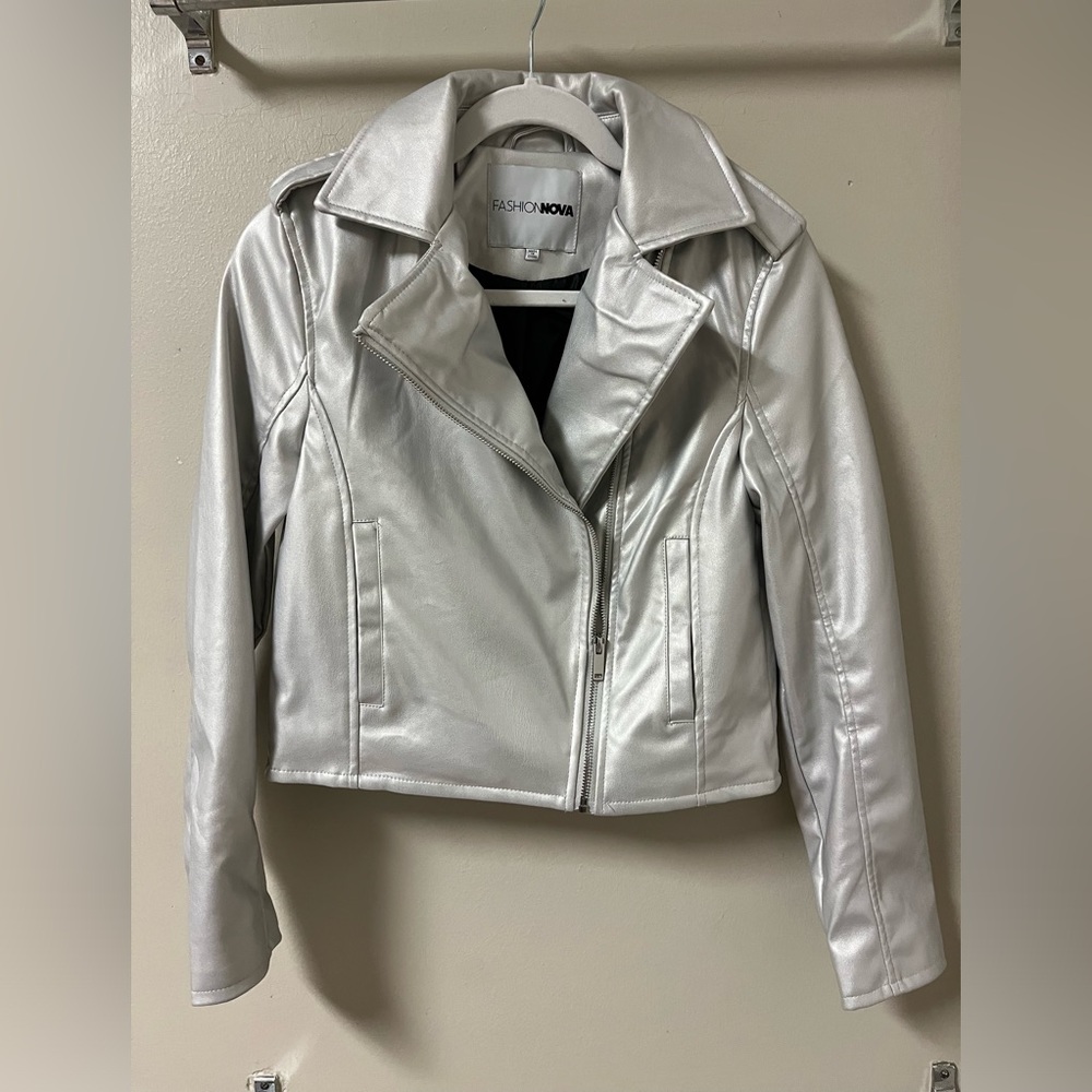 Fashion Nova silver leather jacket
